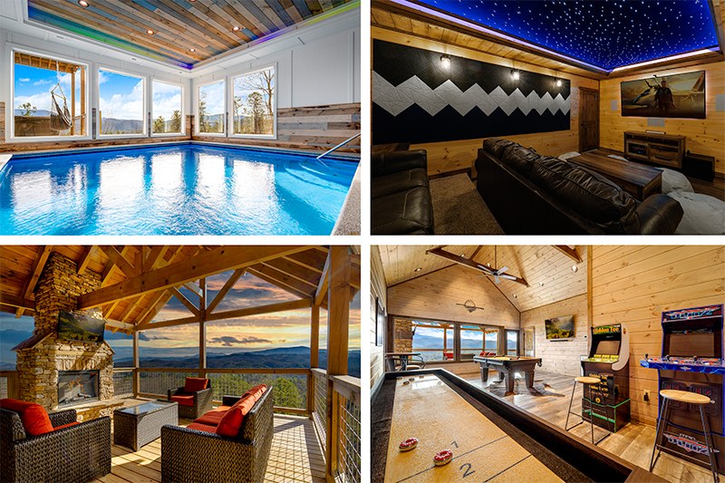 Delta Dawn Retreat vacation rental - heated indoor pool, starlight movie theater, outdoor mountain fireplace and arcade game room in the Smoky Mountains, Tennessee